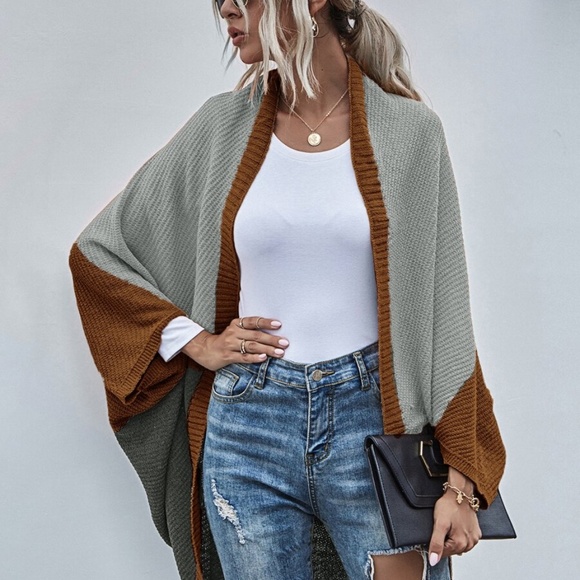 Sweaters - color block open front dolman style fall cardigan